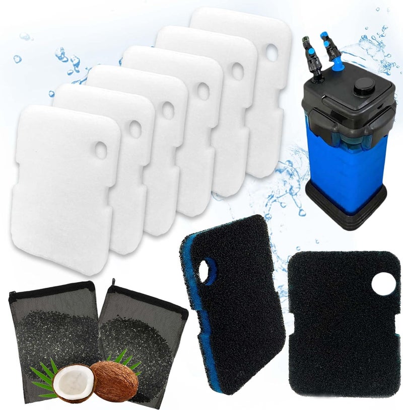 PurifyLogix Replacement Canister Filter Pads for Cascade 700/1000 CCF2UL/CCF3UL Generic Aquarium Floss Media, 2 Upgraded Activated Carbon-Coarse-Activated Carbon Filter Pads and 6 White Floss (8) - Image 1